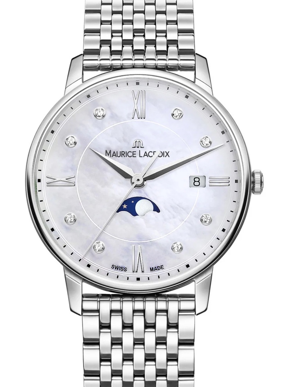 Maurice Lacroix Silver and White Mother-of-Pearl Moonphase Watch